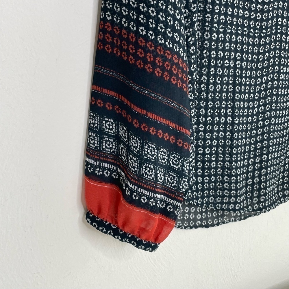 SANCTUARY Boho Print Patterned Semi-Sheer Long Sleeve Blouse Women's Small - Picture 3 of 15